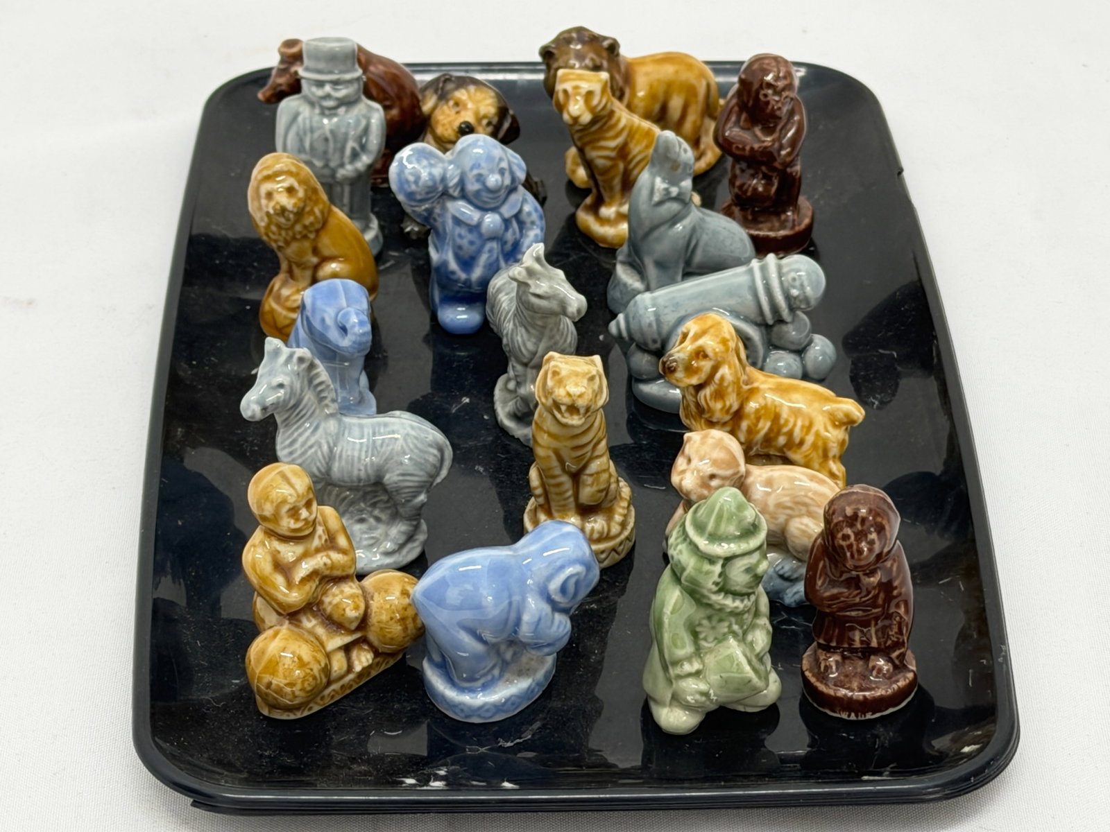 (20)Wade Tea Whimsies Miniature Figurines: Lions, Tigers, Dogs, Elephants, People, Cannon, Seal, Clown + More