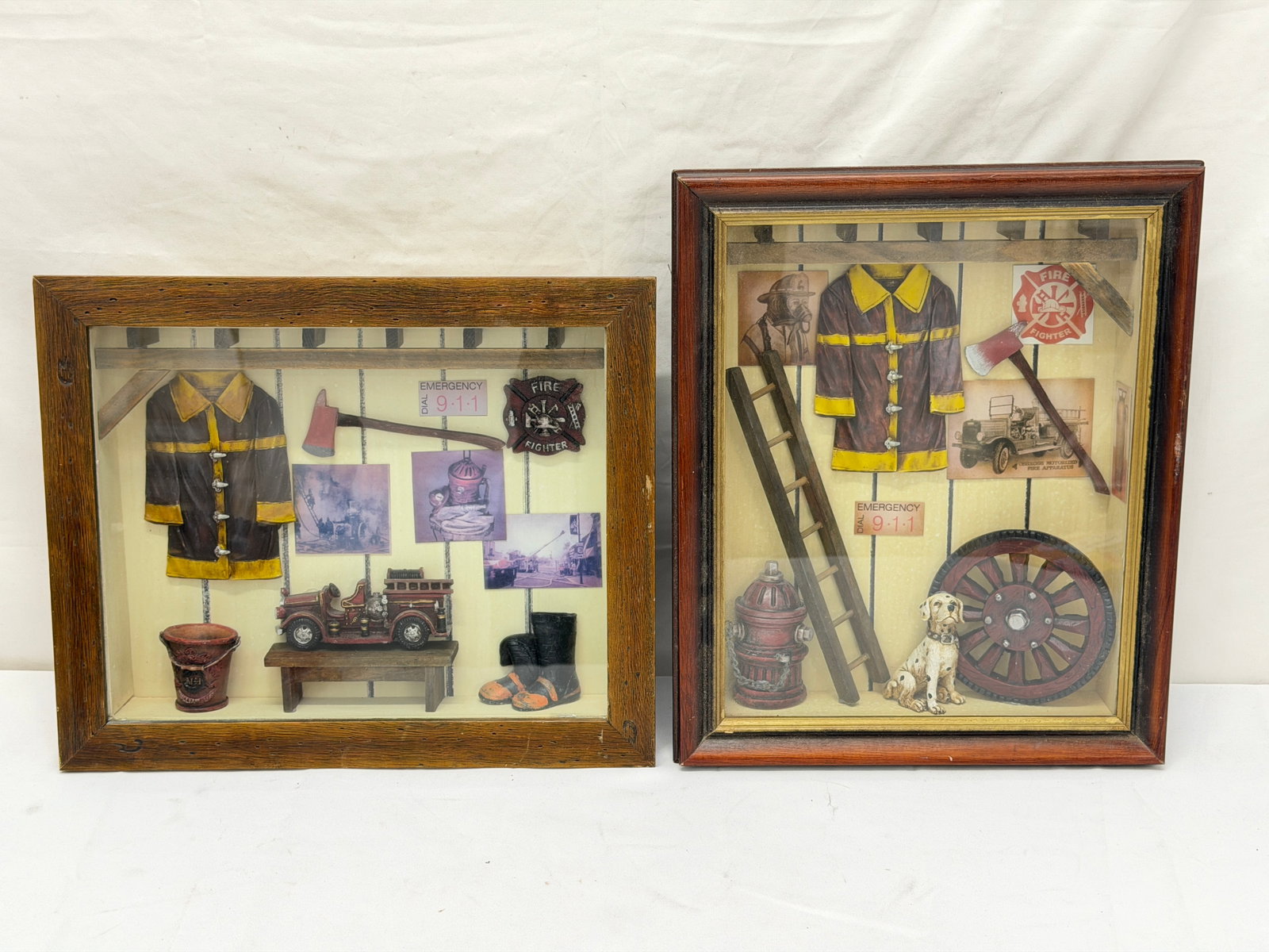(2)Vintage Fireman Dioramas by Seymour Mann - 11.25" x 13.5" (1 of 4)
