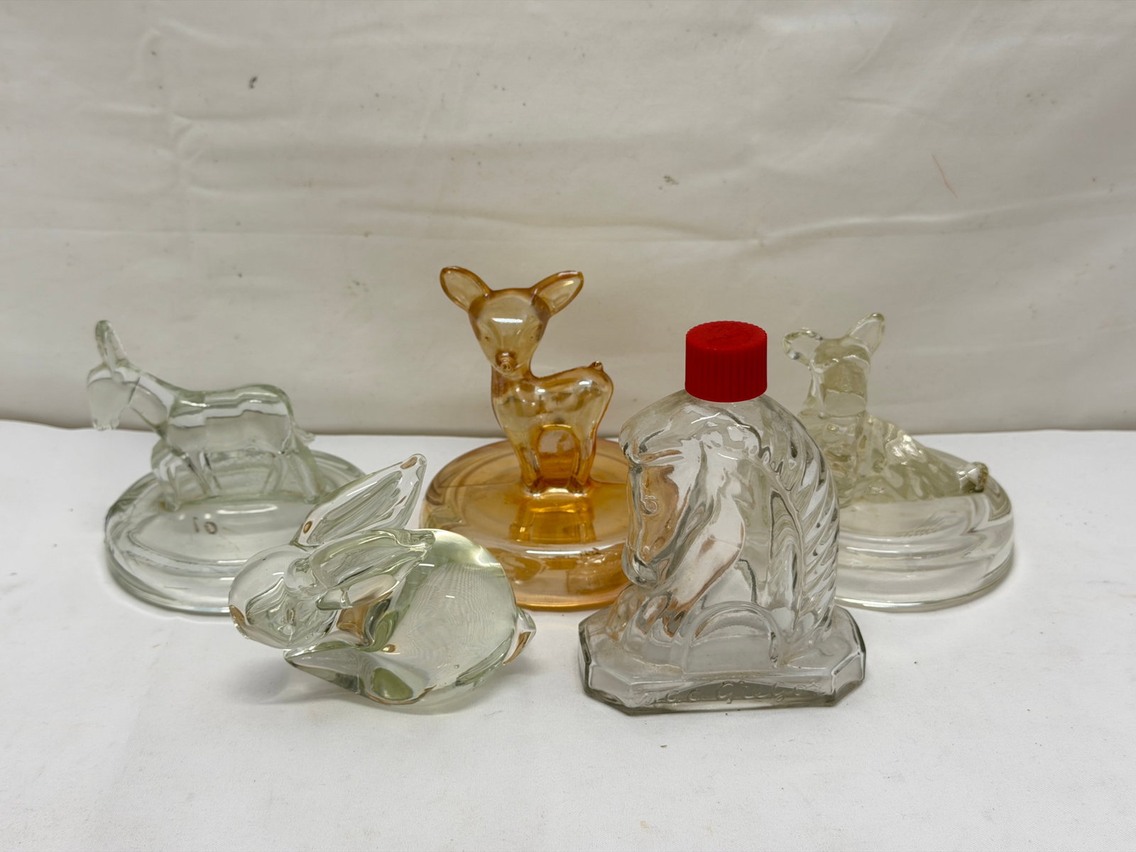 Vintage Jeanette Glass Toppers - Fawn, Scottie Dog, Mule, MacGregor (1 of 5)