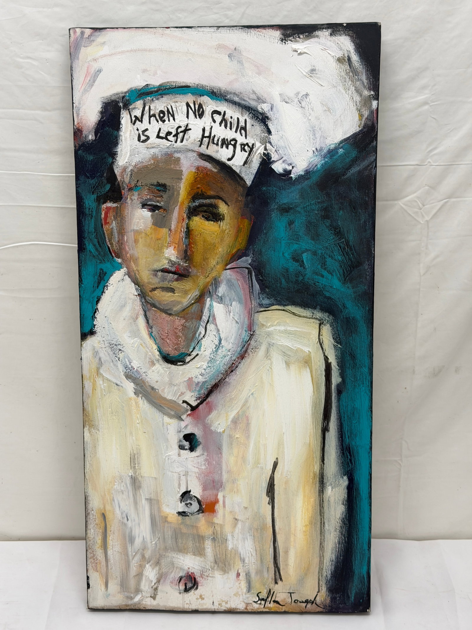 CA Artist Sefia Joseph Original Acrylic on Canvas "When No Child is Left Hungry" - Signed: CA Artist Sefia Joseph Original Acrylic on Canvas "When No Child is Left Hungry" - Signed