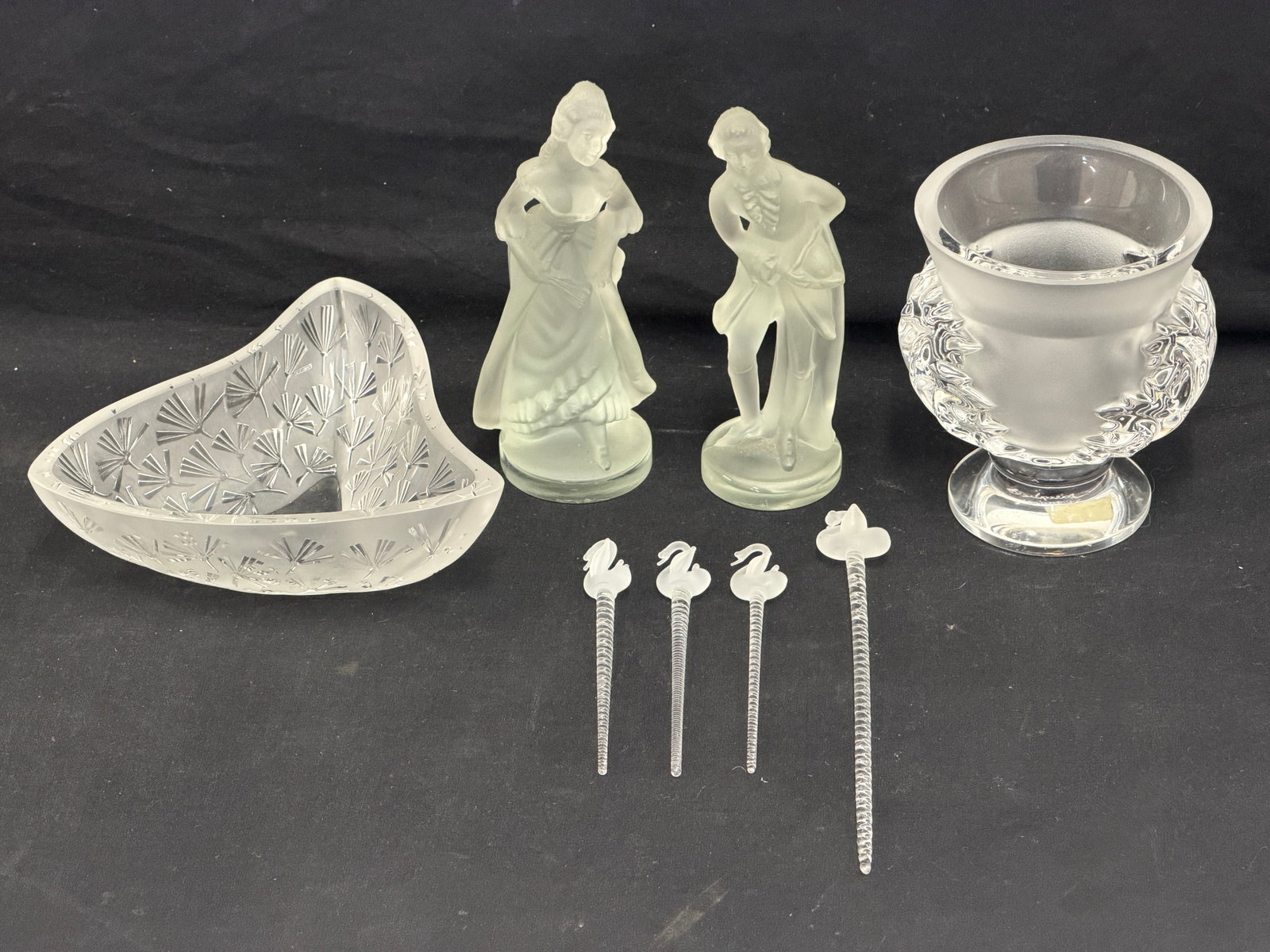 Lot of Signed Lalique French - Vase, Dish, Stirrers (1 of 11)