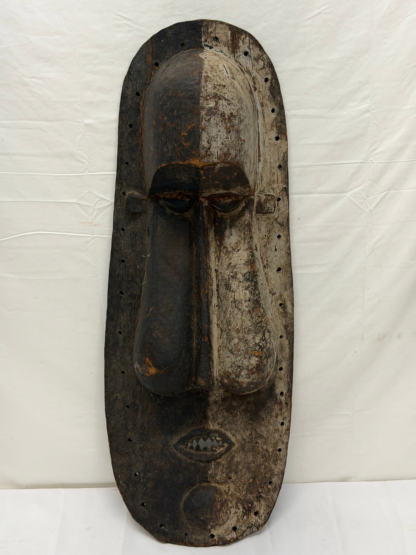 Large Wooden Carved Tribal Mask 12.5" x 31.5" (1 of 7)