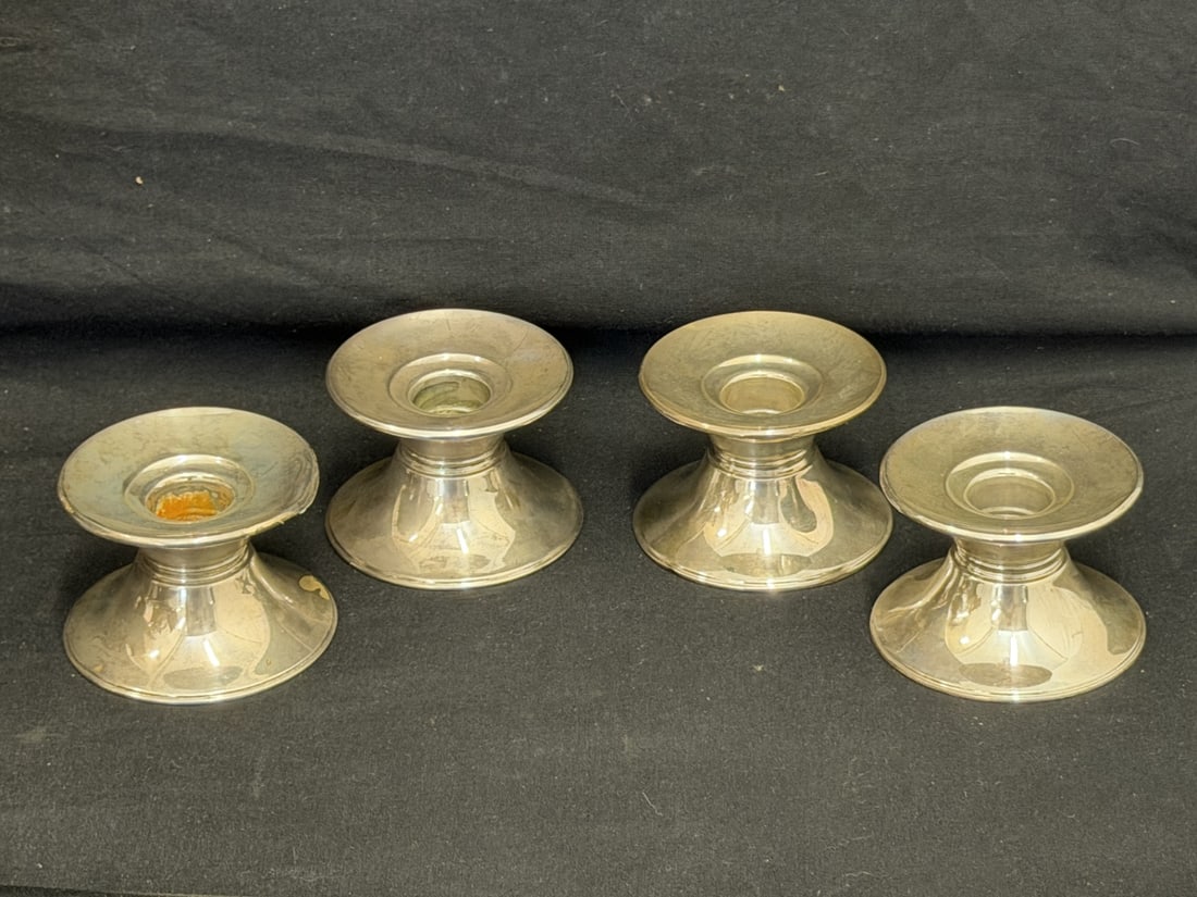 (4)Gorham Sterling Silver Pyramid Candlesticks #790, 2.75" x 2" - (3)Have Original Stickers: (4)Gorham Sterling Silver Pyramid Candlesticks #790, 2.75" x 2" - (3)Have Original Stickers