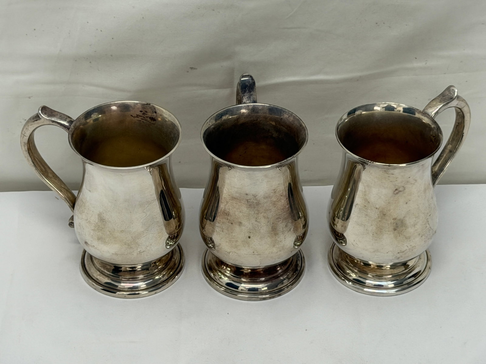 (3)Silver on Copper English Tankards 4.5"T - Hallmarked on Bottom (1 of 4)