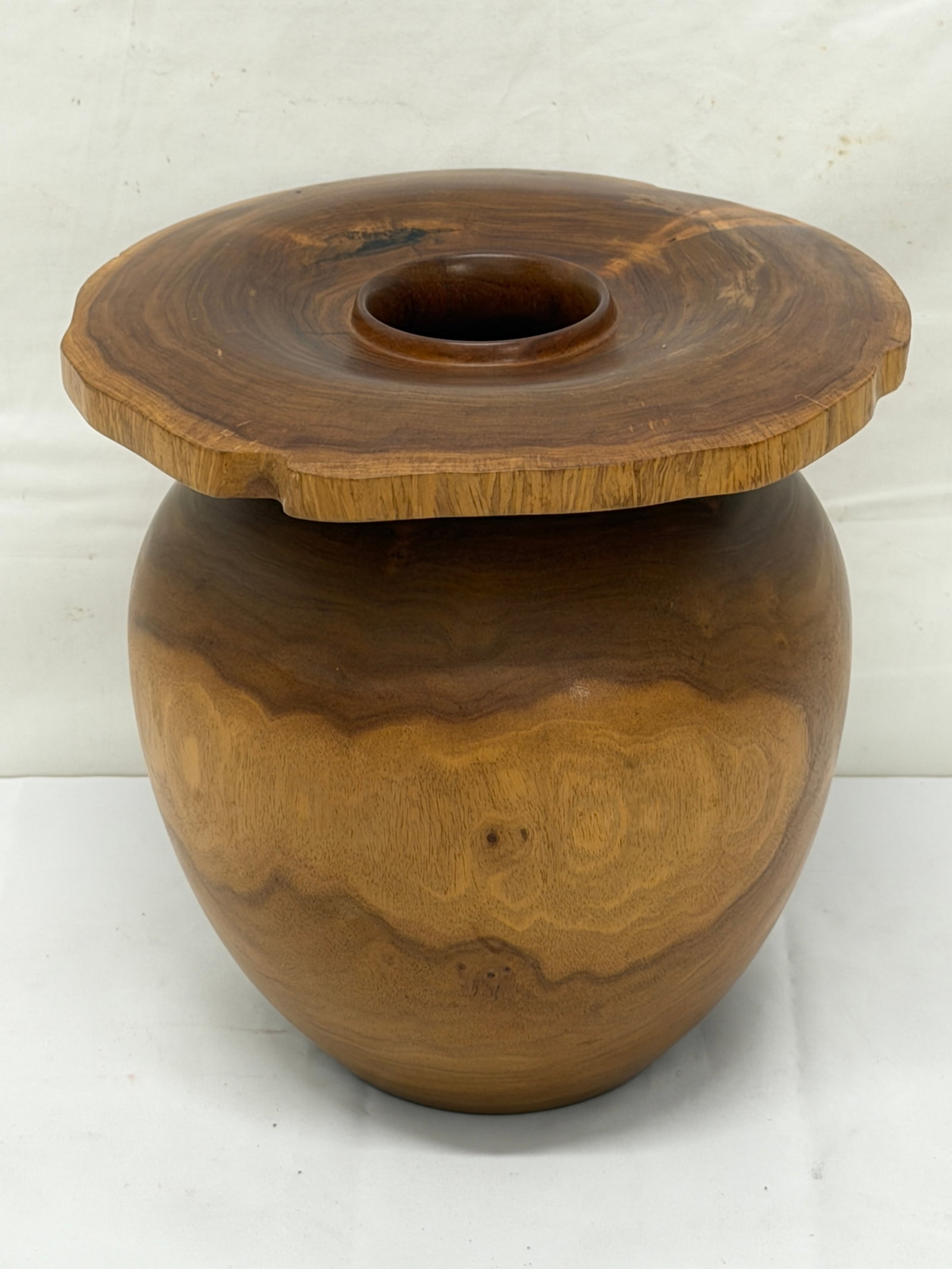 J.Francois Tahiti Carved Wooden Vase with Abalone Medallion 8.5" x 8.75" (1 of 4)