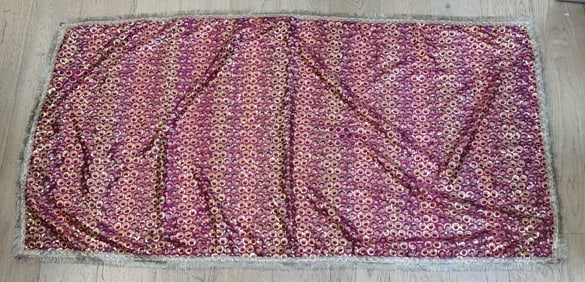 Vintage Indian Dupatta Embroidered Georgette Fabric / Tapestry 37" x 74": Rich Pink / Magenta Base with Intricate Circular Embroidery Accented with Shimmering Sequins