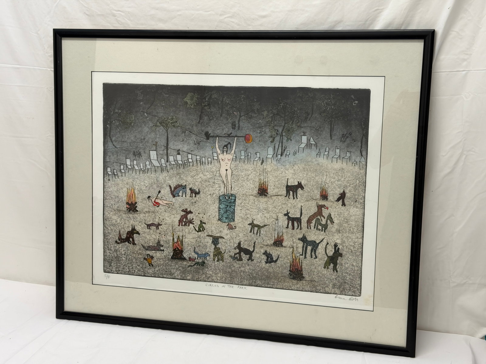 Bruce Botts Signed Studio Proof Etching "Circus in the Park" - Framed 27" x 33" (1 of 6)