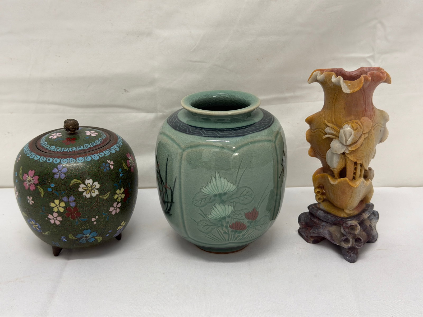 Asst Chinese Cloisonne, Celedon Vase, Soapstone (1 of 11)