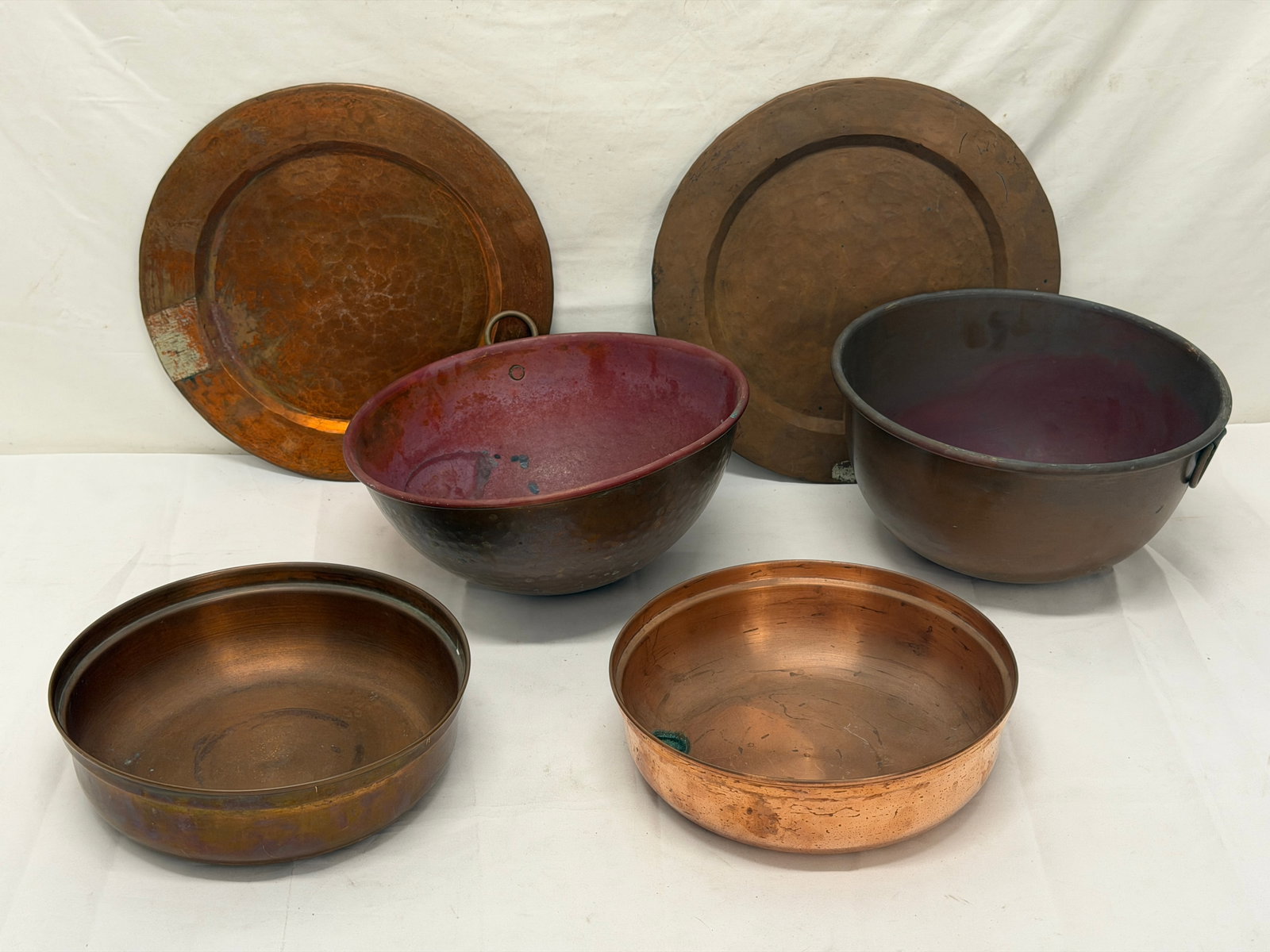 Antique / Vintage Copper Bowls, Plates & More: (2)Hammered Plates/Chargers 11.75", Bowl 10.75" x 5" + More