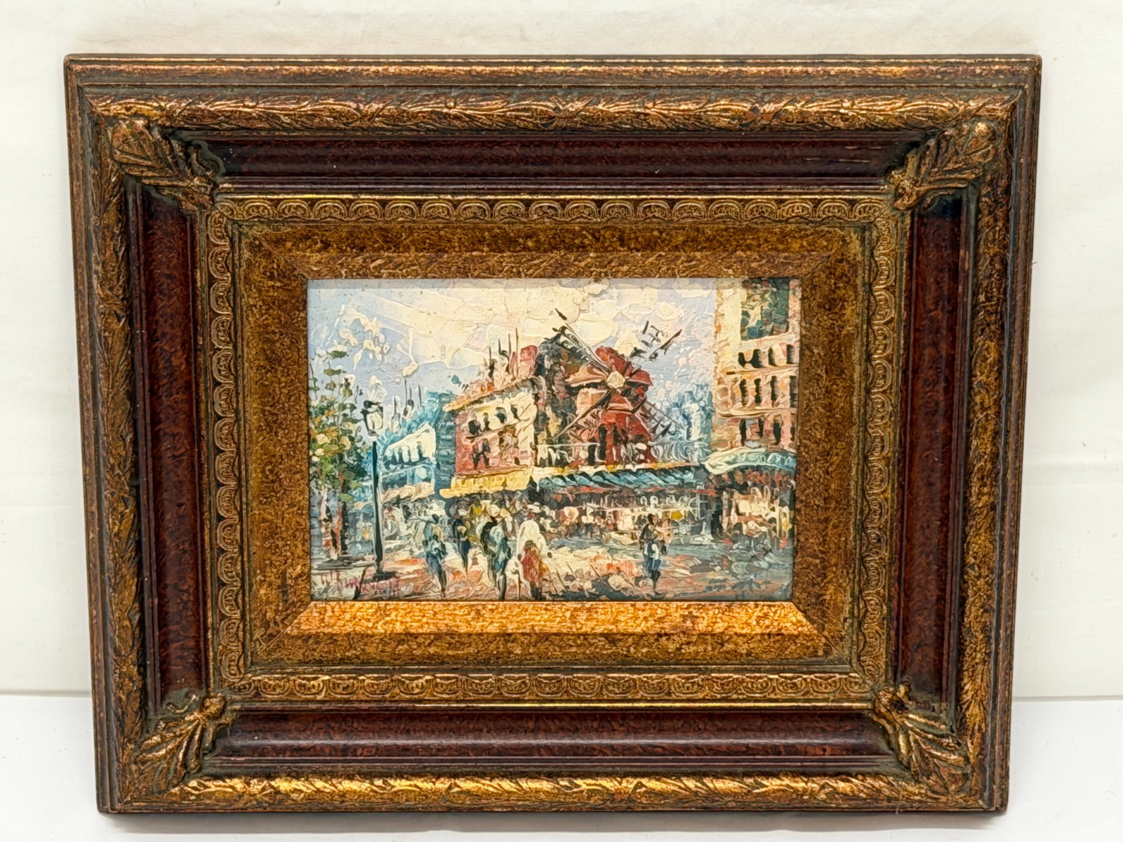 W.Burnett Signed Oil on Board of European Street Scene - Framed 10.5" x 12.5", Sight 5" x 7": Heavy Impasto Technique in Ornate Frame