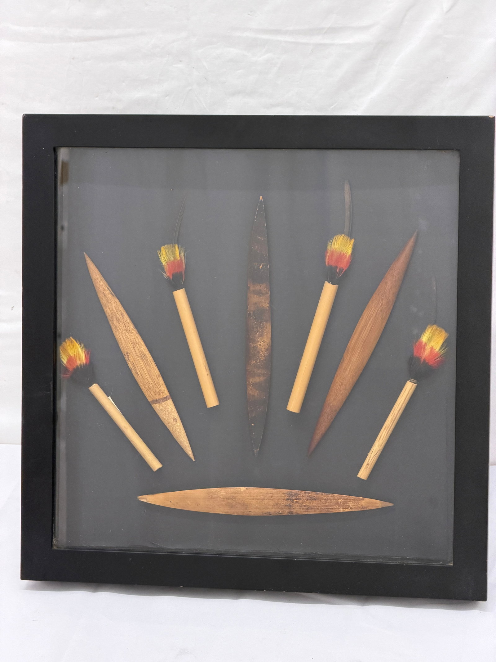 Amazon Yanomami Spears & Sockets Framed in Shadow Box - 15" x 15" x 2" (1 of 4)