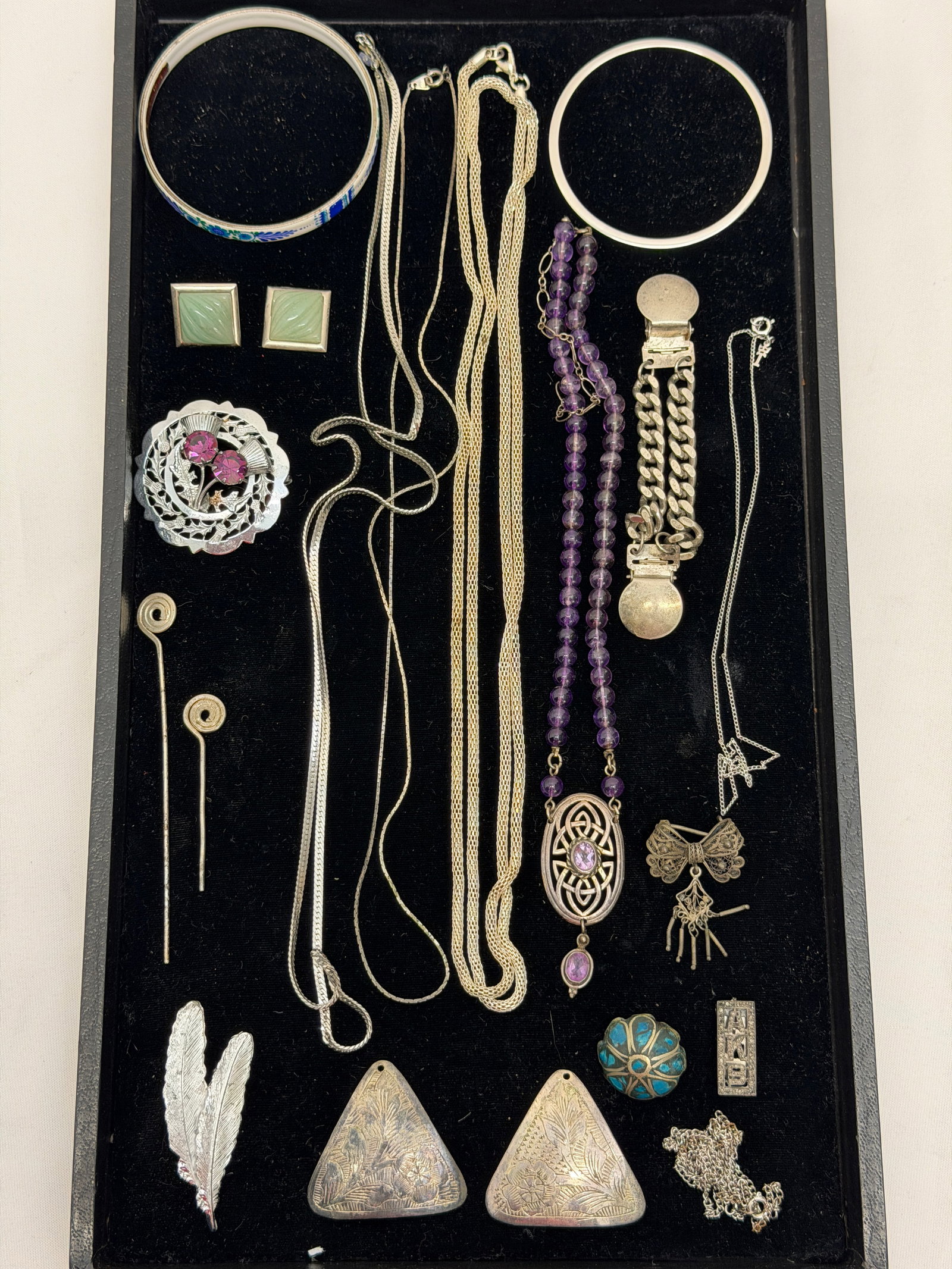Asst Jewelry - Monet, Mizpah, Amethyst: Mizpah Scottish Brooch, Monet Bracelet & Necklace, Sterling Amethyst Pendant with Beads (Needs Clasp) + More