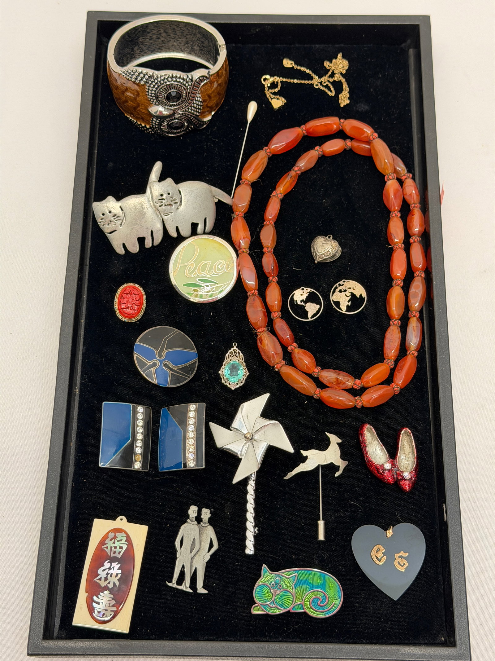 Asst Jewelry Lot - Agate Necklace, Pins / Brooches, Bracelet,More (1 of 8)
