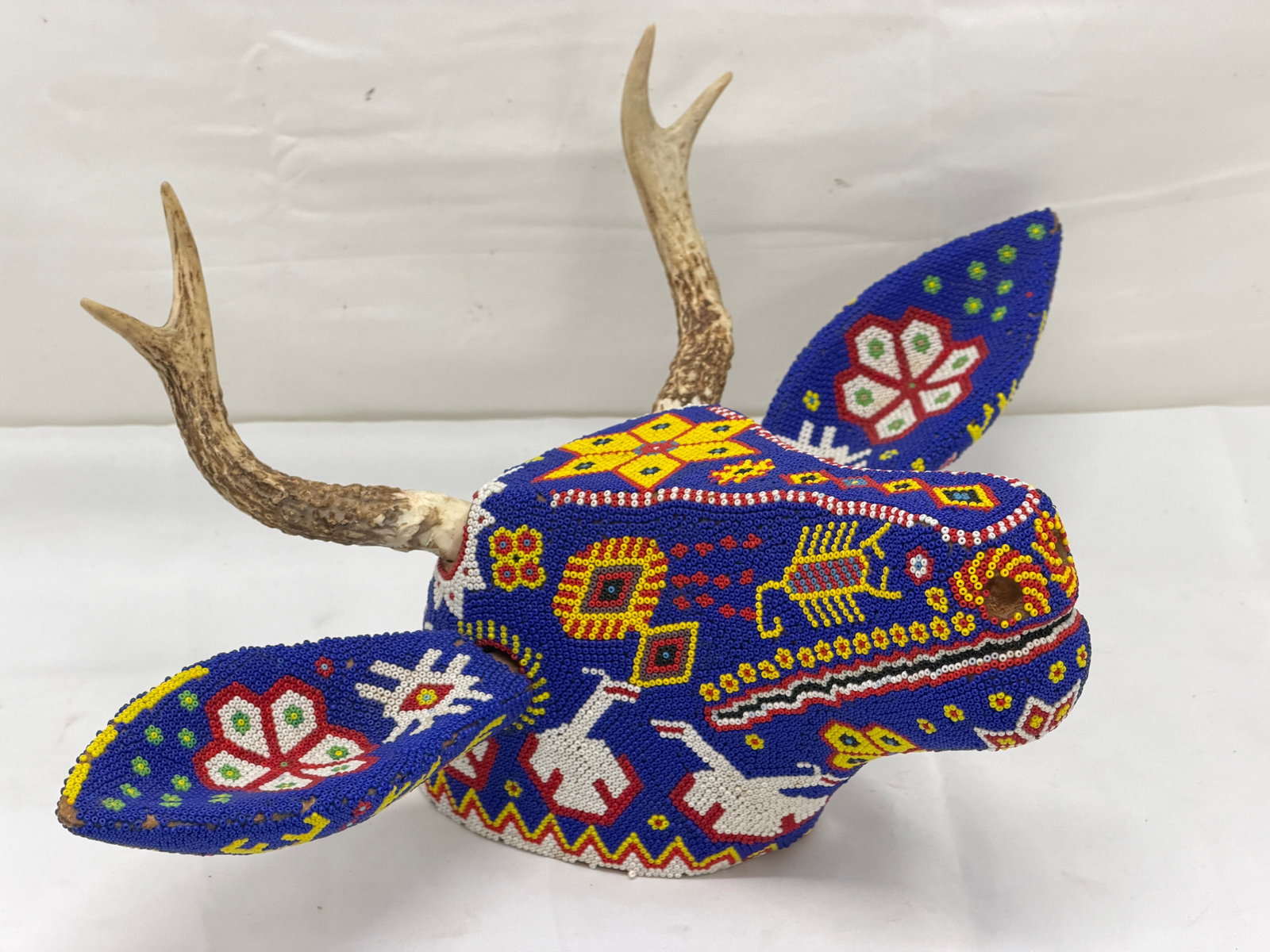 Vintage Huichol Wixarika Beaded Folk Art Deer 9" x 16" x 7" (1 of 5)