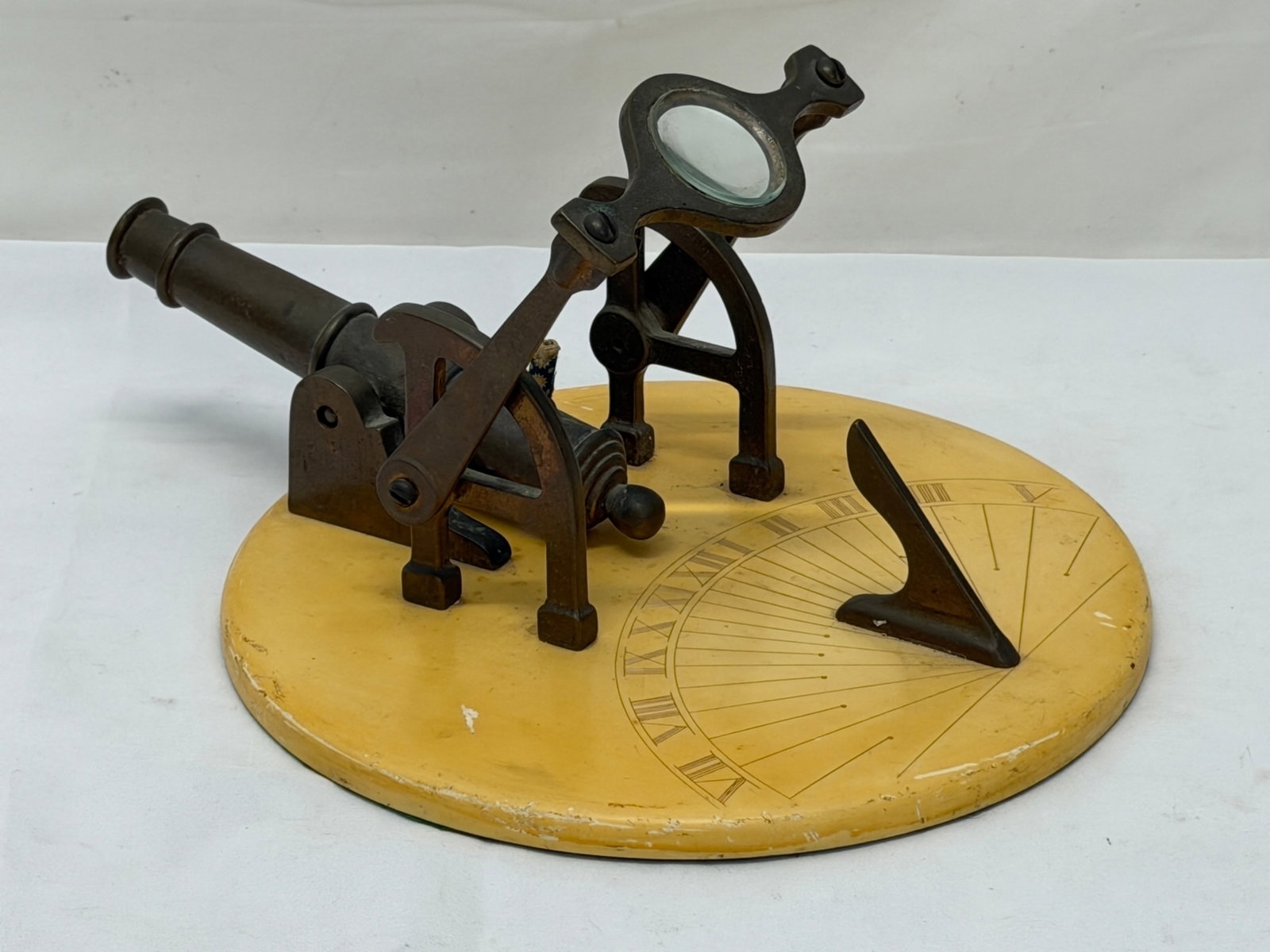 Antique High Noon Sundial Brass Cannon - Base 9.5" (1 of 5)