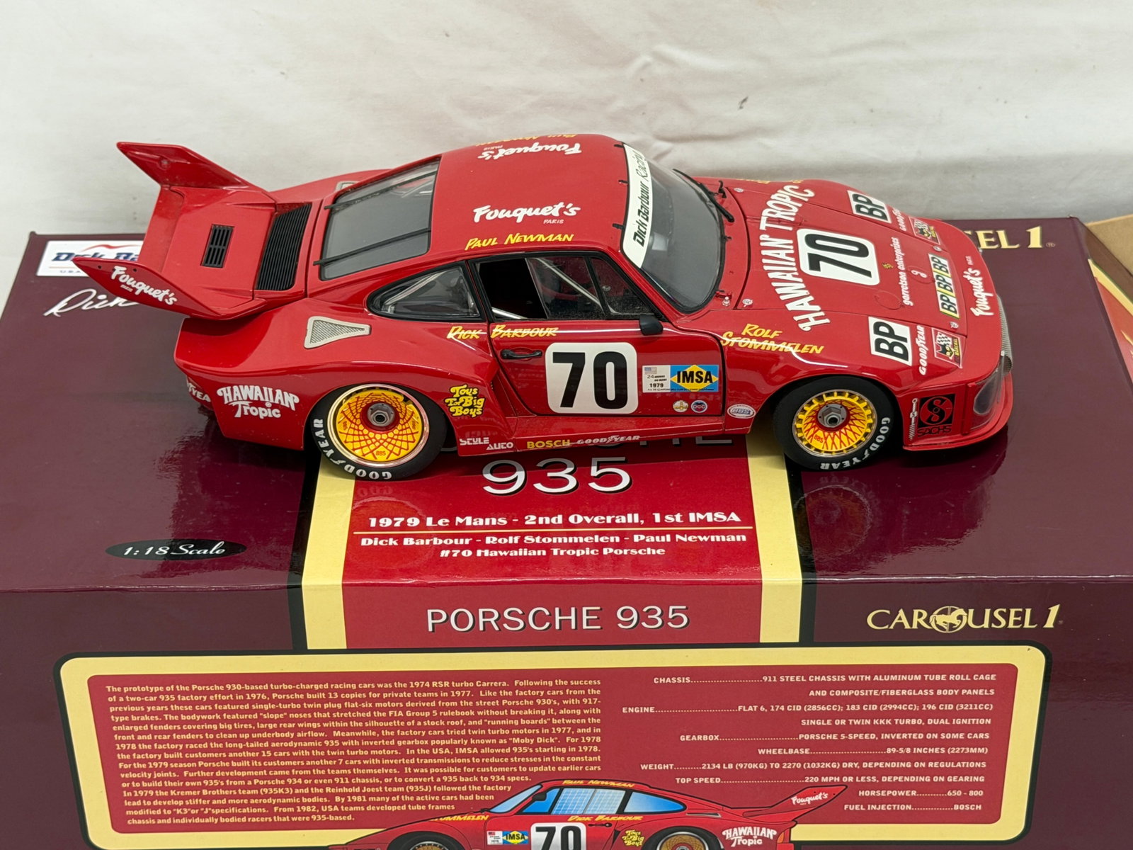 Carousel 1 Porsche 935 Diecast Dick Barbour, Paul Newman & Stommelen: 1979 LeMans #70 Hawaiian Tropic Car - Like New in Box