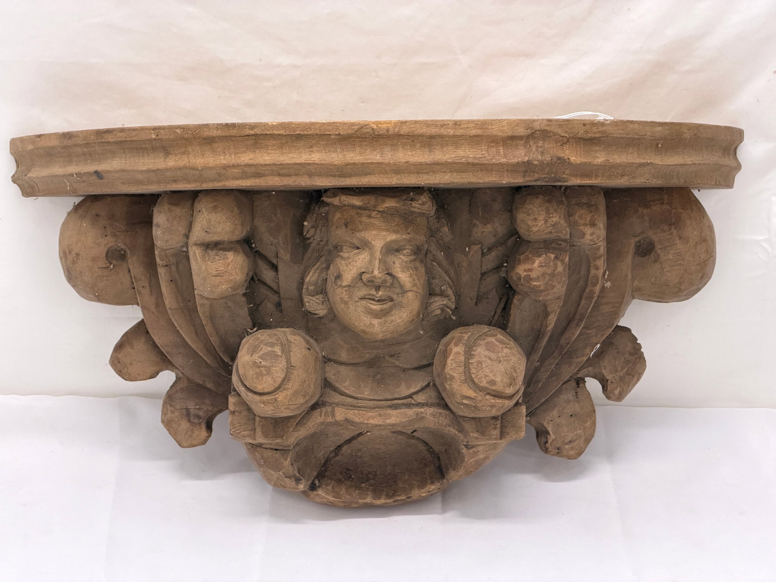 Antique Carved Wooden Renaissance Style Cherub Wall Shelf / Corbel 19.75" x 7" x 10" (1 of 4)