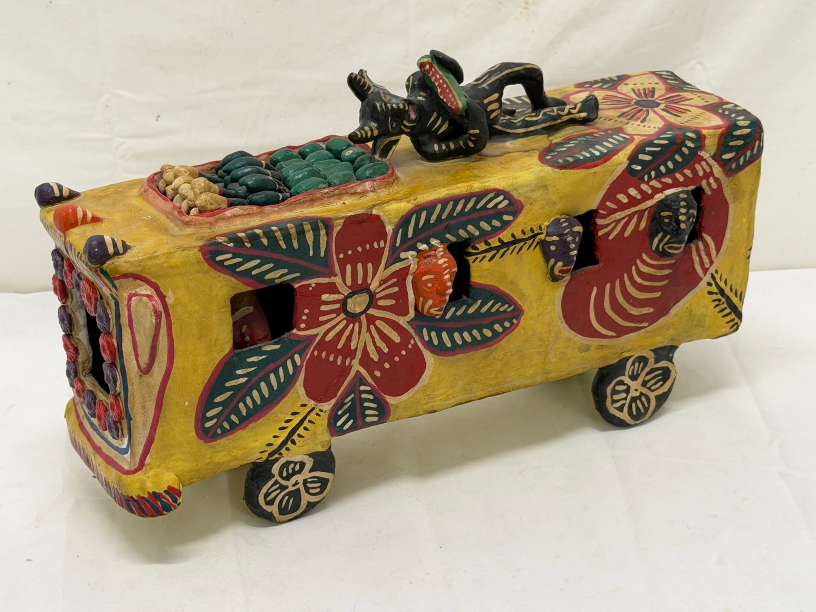 Vintage Ocumicho Diablitos Mexican Folk Art Bus 17" x 6" x 10.5" (1 of 7)