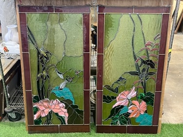 Pr Vintage Stained Glass Panels Floral Design - 23'' x 46'' (1 of 2)