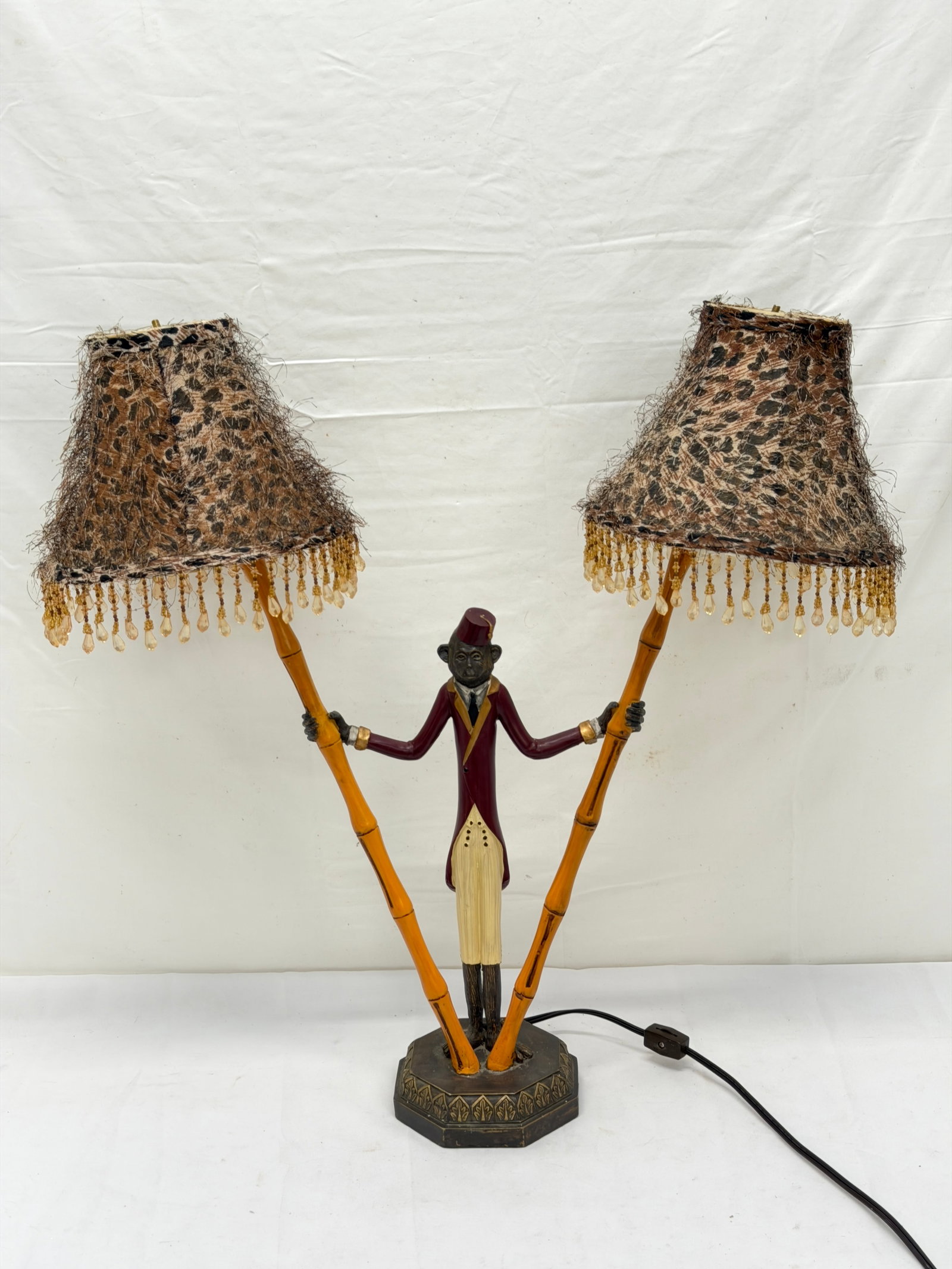 Bill Huebbe Style Bellhop Monkey Lamp with Shades - 22" x 26"T: Bill Huebbe Style Bellhop Monkey Lamp with Shades - 22" x 26"T