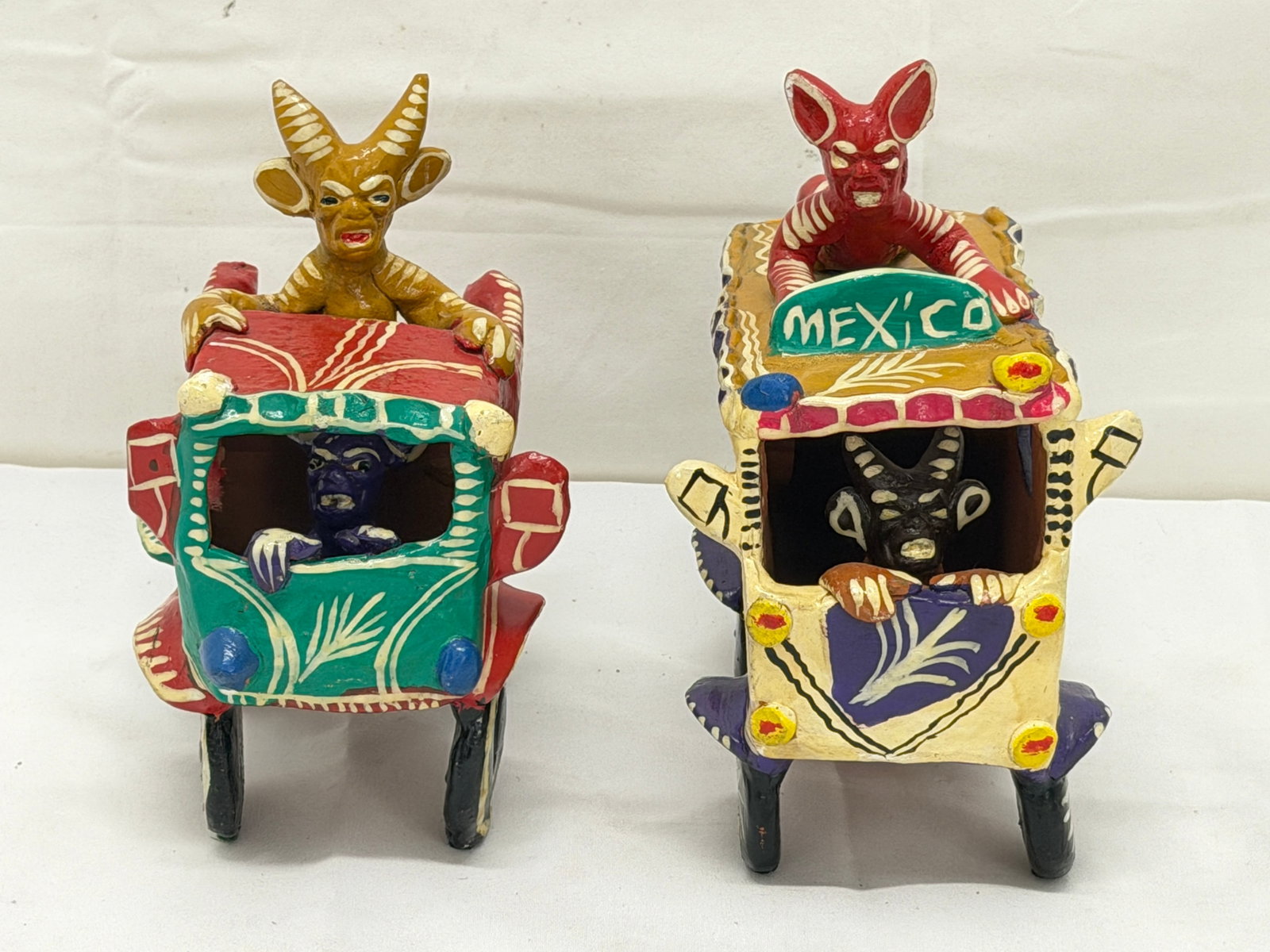 (2)Vintage Ocumicho Mexican Folk Art Diablito Devil Bus & Truck (1 of 7)