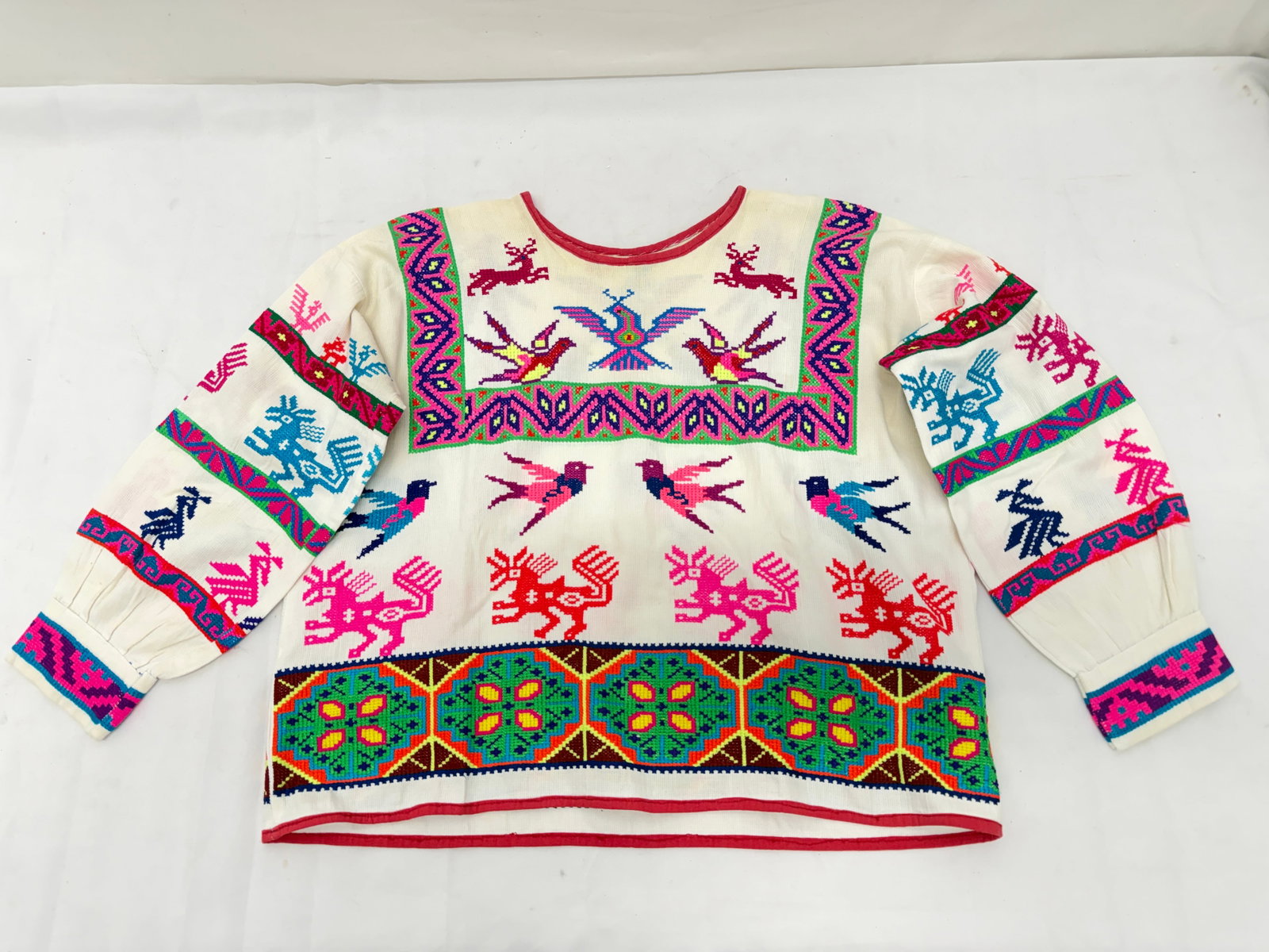 Vintage Huichol Mexican Huipil Shirt / Top Sz. Medium - Shoulder to Shoulder Seam 21", Length 21" (1 of 5)