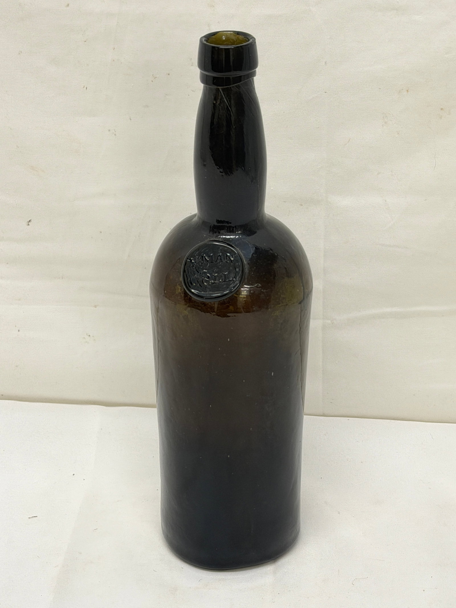 Late 18thC Dark Glass Spirit Bottle with Applied Seal 12"T (1 of 4)