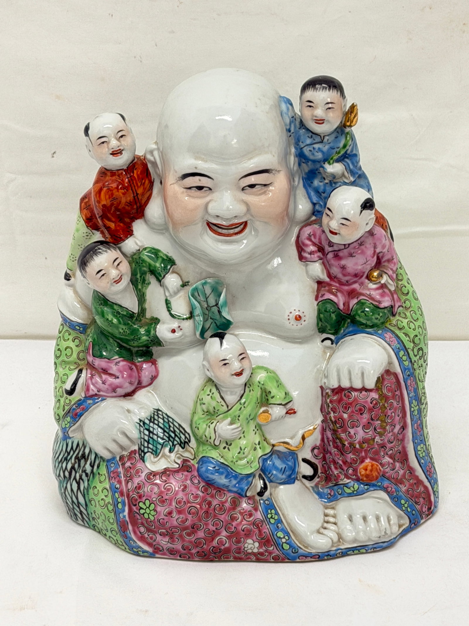 Chinese Famille Rose Laughing Buddha 9" x 10" (1 of 5)