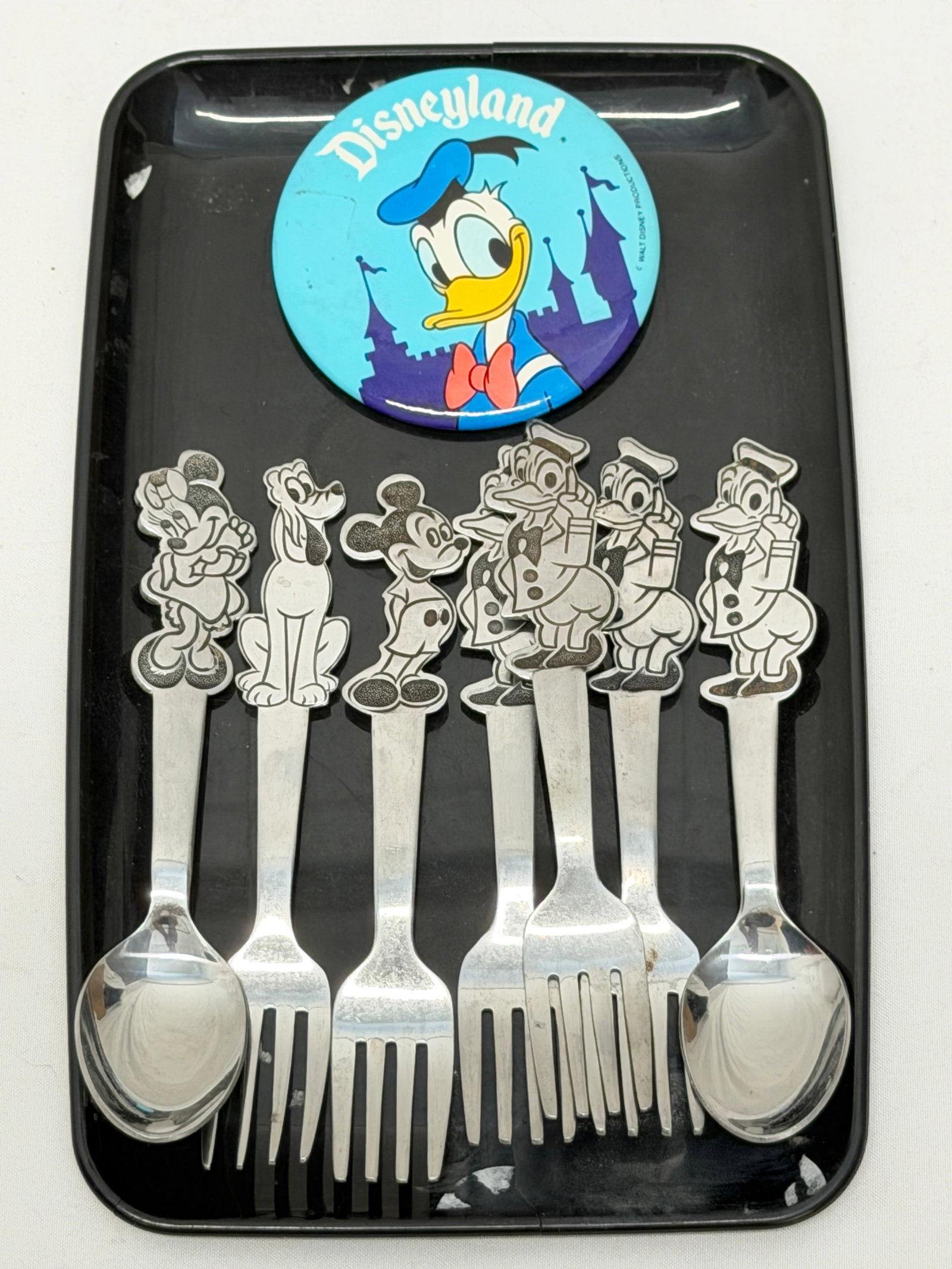 Vintage Walt Disney Production Forks & Spoons by Bonny - 5.5"L: Stainless Flatware with Mickey, Minnie, Donald, Pluto - 5.5"L