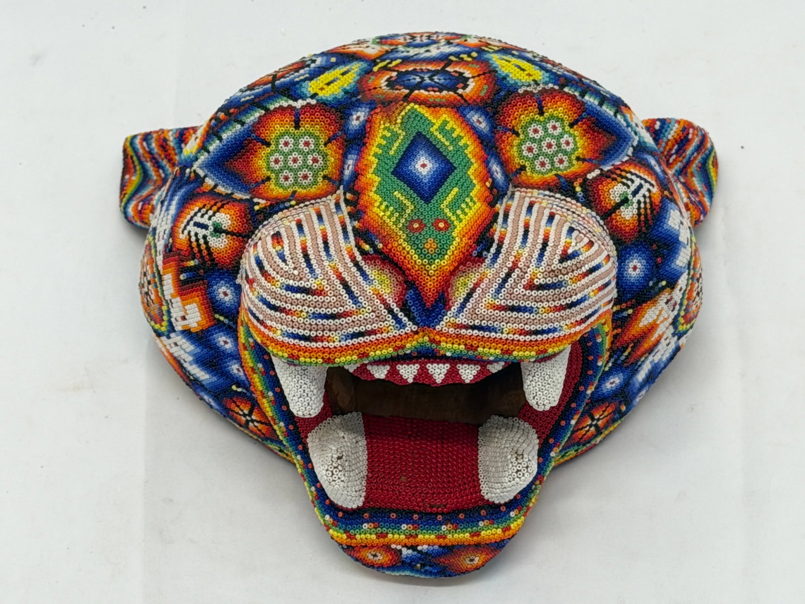 Large Huichol Beaded Mexican Folk Art Cougar / Panther Head Sculpture 10" x 10" x 7" (1 of 5)