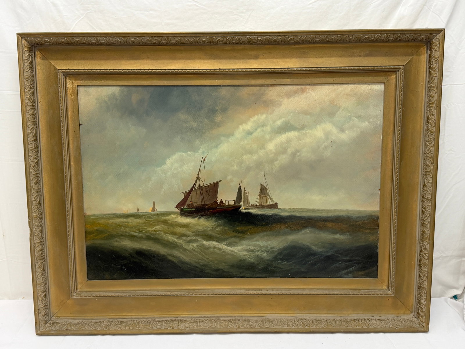 Antique Maritime Original Seascape Oil, Unsigned - Framed 29" x 39", Sight 20" x 30" (1 of 5)