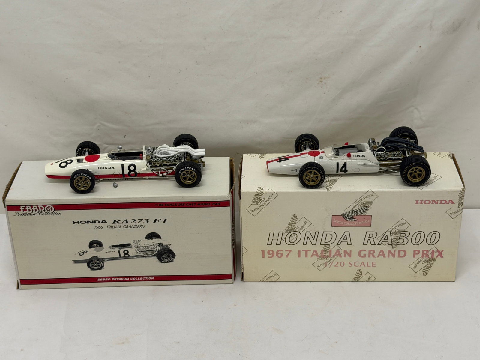 Ebbro + Honda Diecast - Honda RA273 P1, Italian Grandprix: Original Boxes - (1)Ebbro RA273 F1, (1)Honda RA300 Italy Grandprix