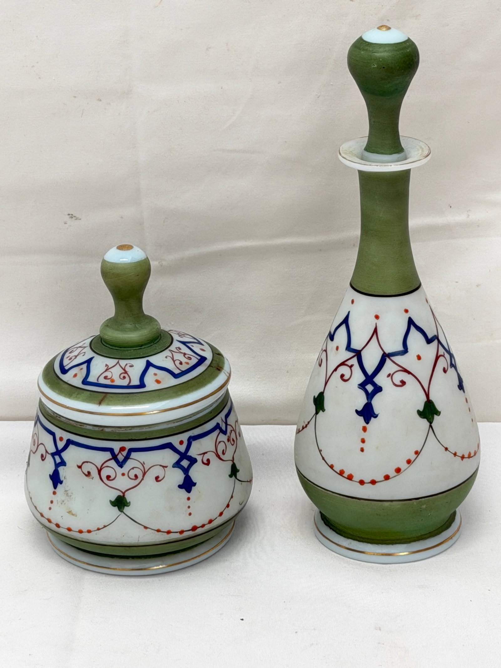 Hand Painted Glass Decanter 8"T + Lidded Jar (1 of 6)