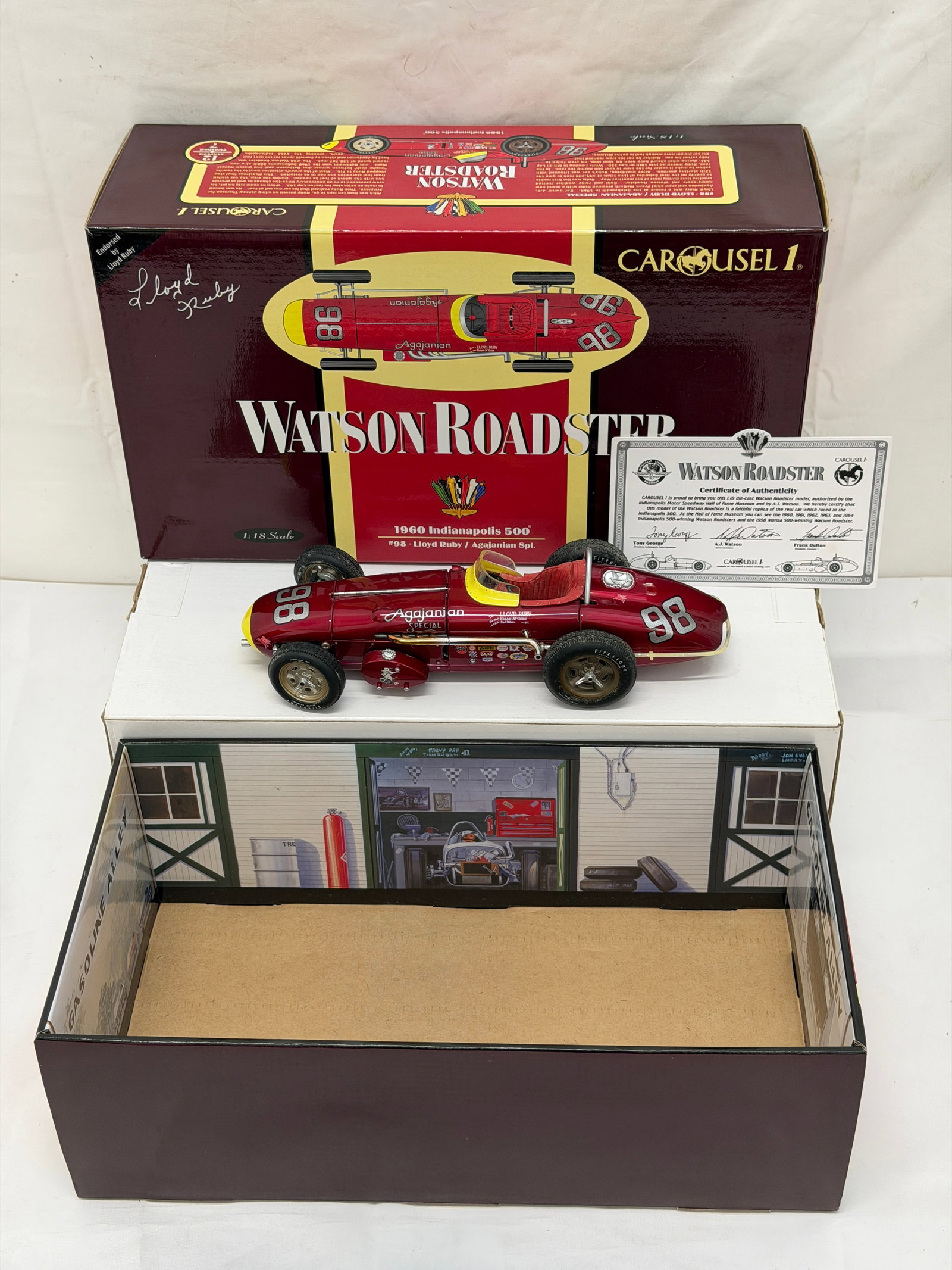 Carousel 1 Watson Roadster 1960 Indy 500 Diecast # 4411 with Box & COA: Lloyd Ruby / Agajanian 1:18 Scale with Original Boxes