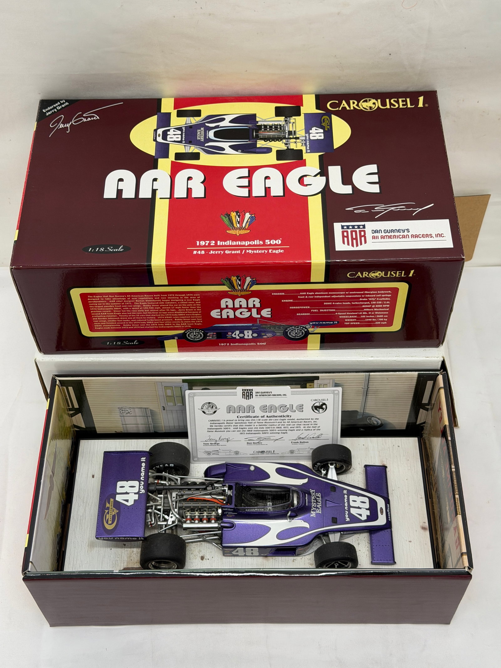 AAR Eagle Carousel 1 Diecast Indy 500 Jerry Grant # 4704 with Box & COA: 1972 Indy 500 #48 Jerry Grant / Mystery Eagle with COA & Box