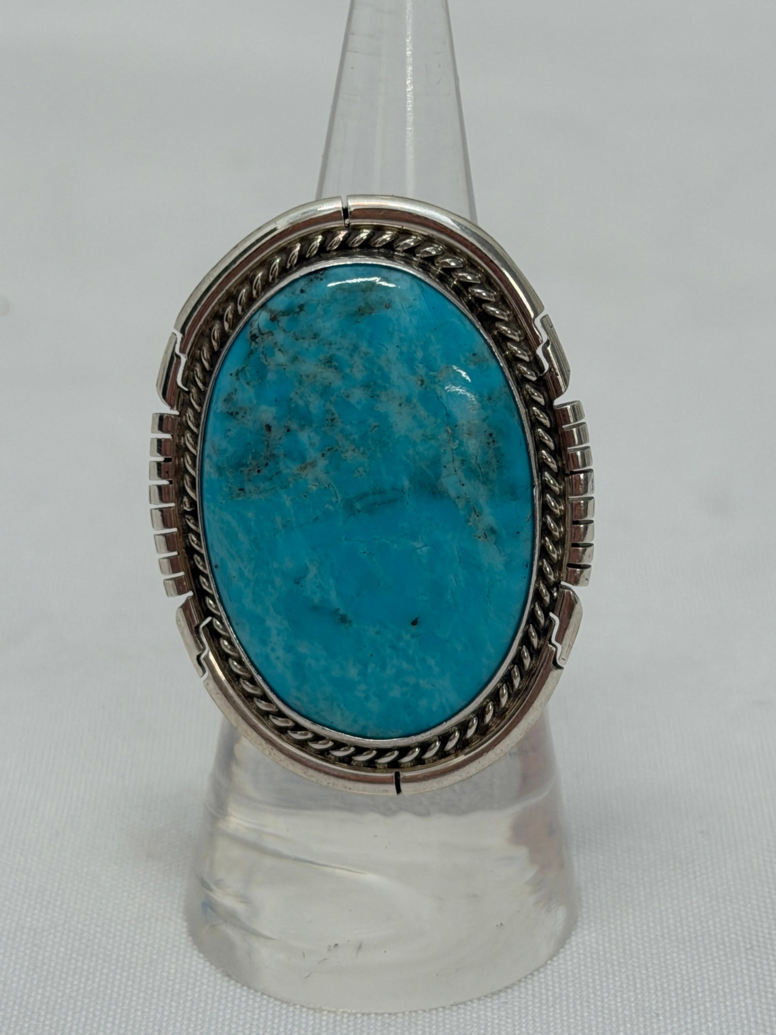 Sterling Navajo Turquoise Ring by D.Skeets, Sz 6, 1.5" x 1" (1 of 4)