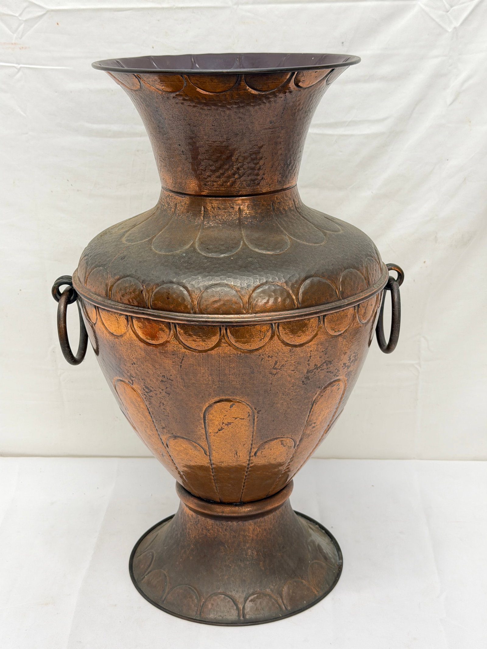 Italian Hammered Copper Vase / Urn Umbrella Stand - 19.5"T x 8.75" Top - Made for Hess's: Made in Italy for Hess's (Prominent Dept Store)