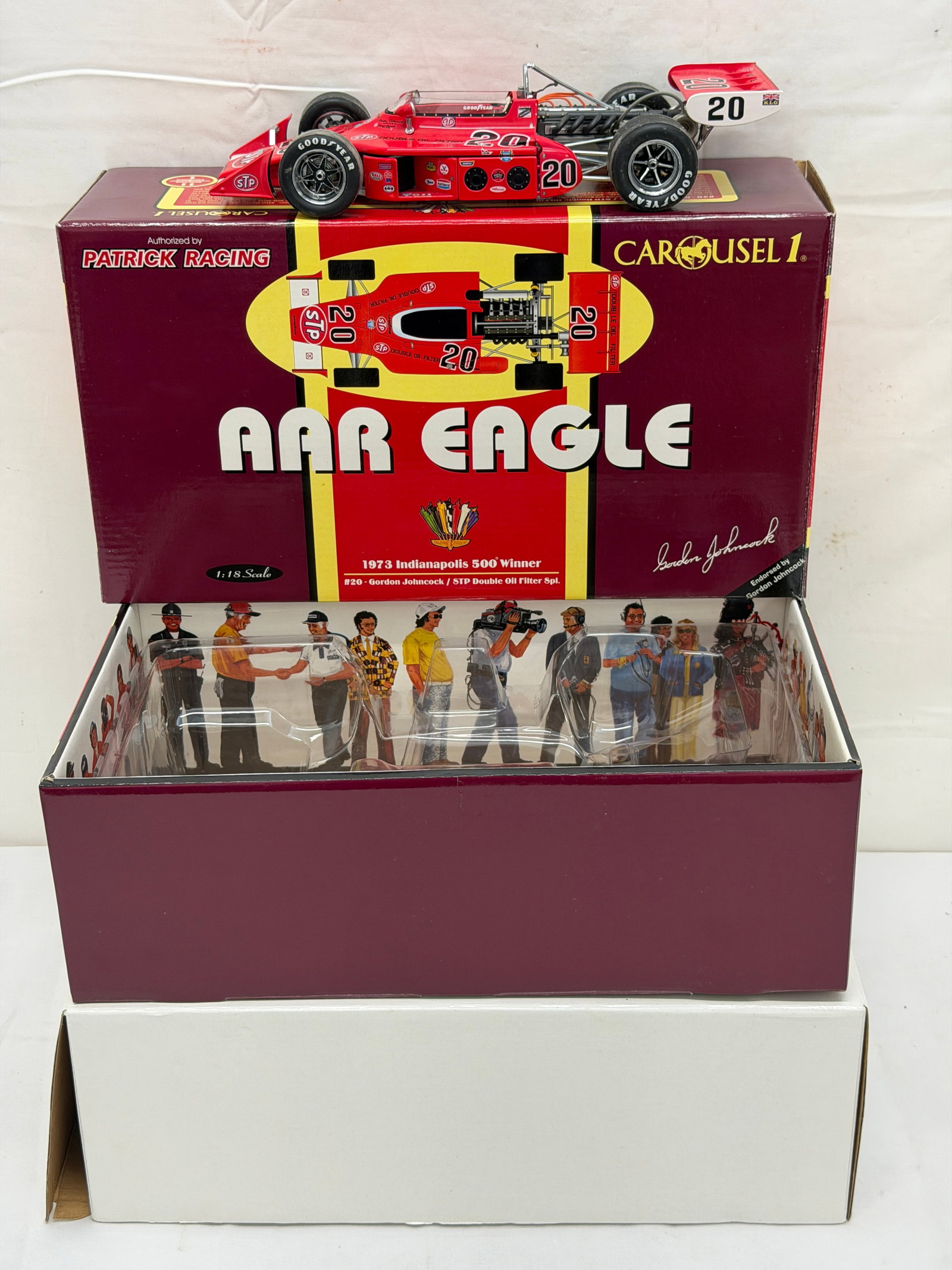 Carousel 1 AAR Eagle 1973 Indy Winner Gordon Johncock DieCast Model Car #4705, Original Box: #20 Gordon Johncock / STP Double Oil Filter SPL Model Car with Original Box