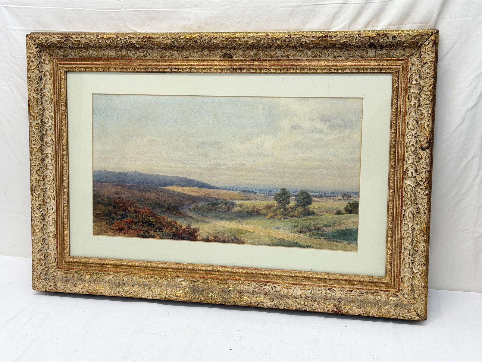 Antique F.Slade Watercolor of Landscape in Ornate Gesso Frame 21" x 31.5" , Signed (1 of 6)