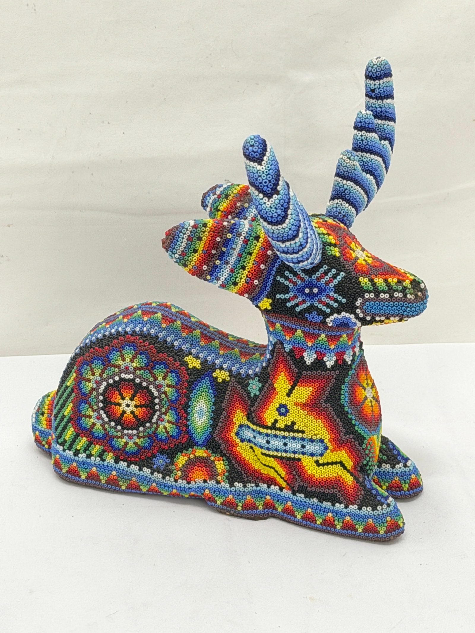Vintage Huichol Folk Art Beaded Deer on Wood - Removable Antlers: Beautiful Huichol Example