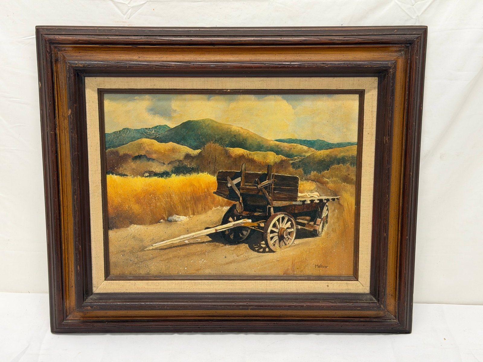 George Molnar Original Western Oil on Board , Signed - Framed 19.5" x 23.5" , Sight 12" x 16": George Molnar Original Western Oil on Board , Signed - Framed 19.5" x 23.5" , Sight 12" x 16"