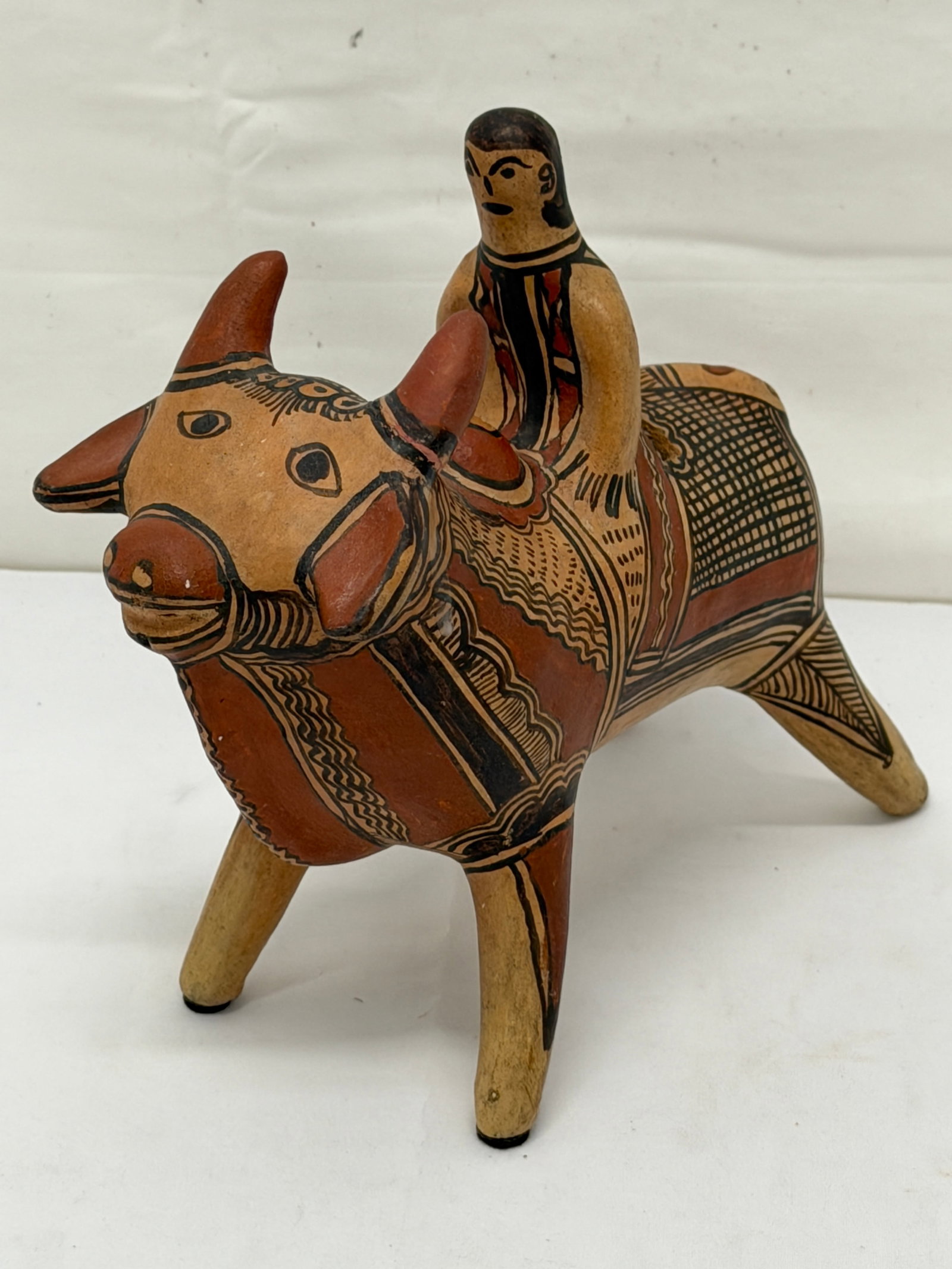 Vintage Guerreo Mexican Folk Art of Bull Riding Bank 7.5" x 3.5" x 7"T: Vintage Guerreo Mexican Folk Art of Bull Riding Bank 7.5" x 3.5" x 7"T
