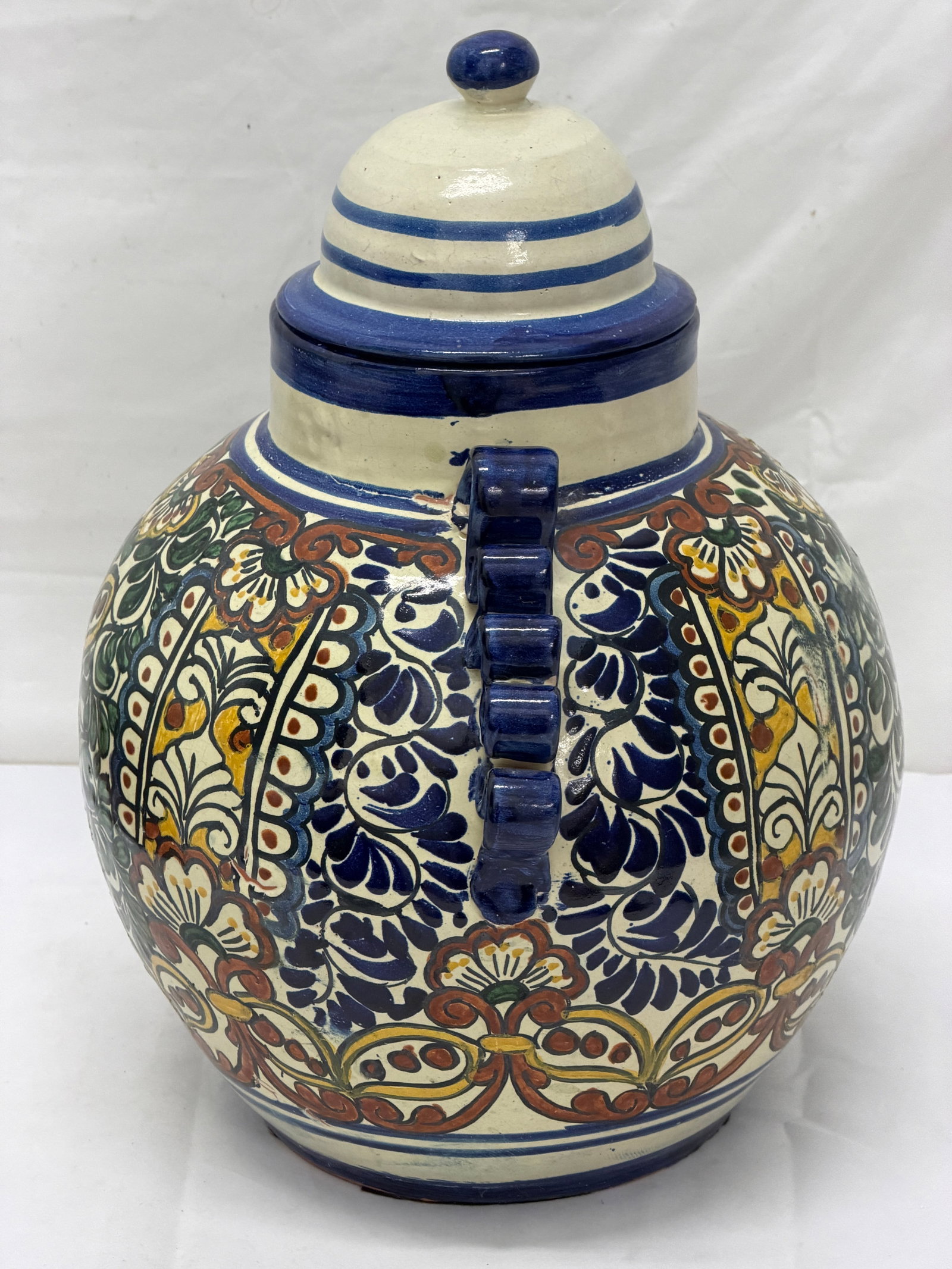 Large Vintage Mexican Folk Art Talavera Ginger Jar / Vase - 36"Circ. x 14" x 17"T (1 of 4)