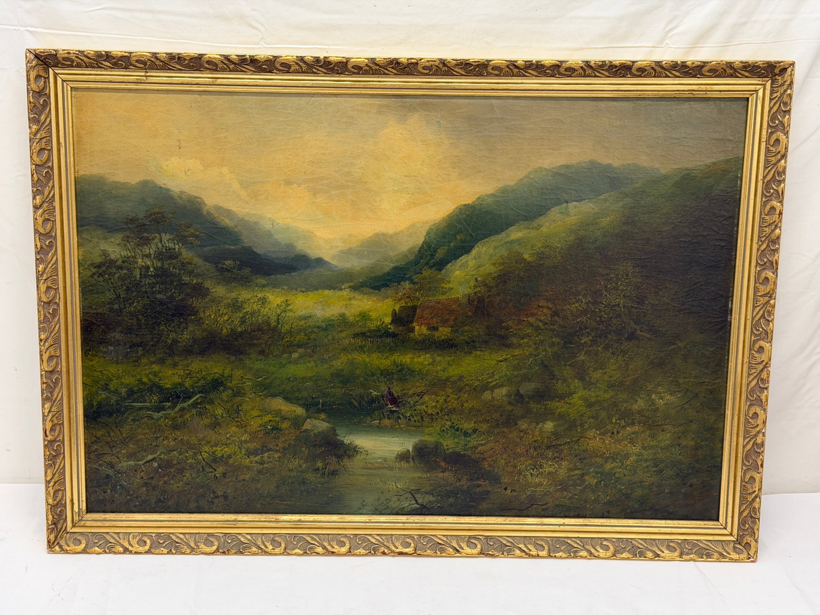 1901 Signed Tonalist Oil on Board in Antique Frame 23" x 32.5" (1 of 7)