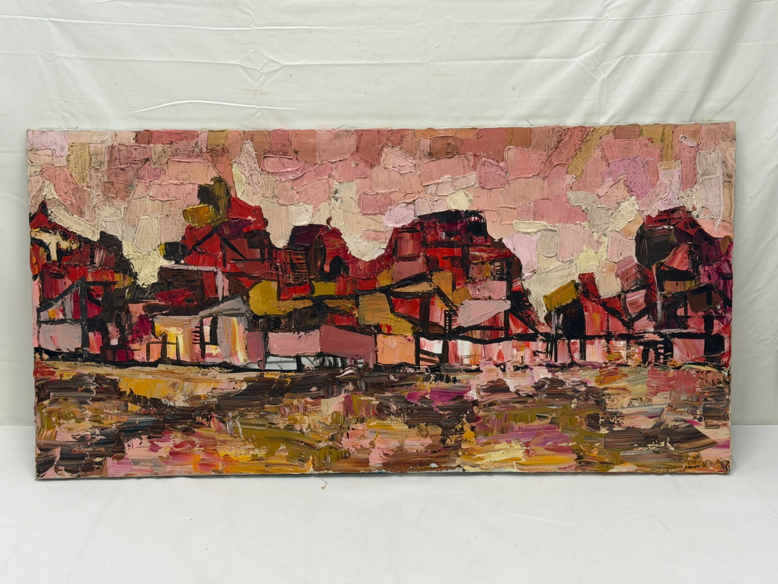 Barbara Johnson Original Oil Abstract on Canvas, Signed on Back - 18" x 36" (1 of 2)