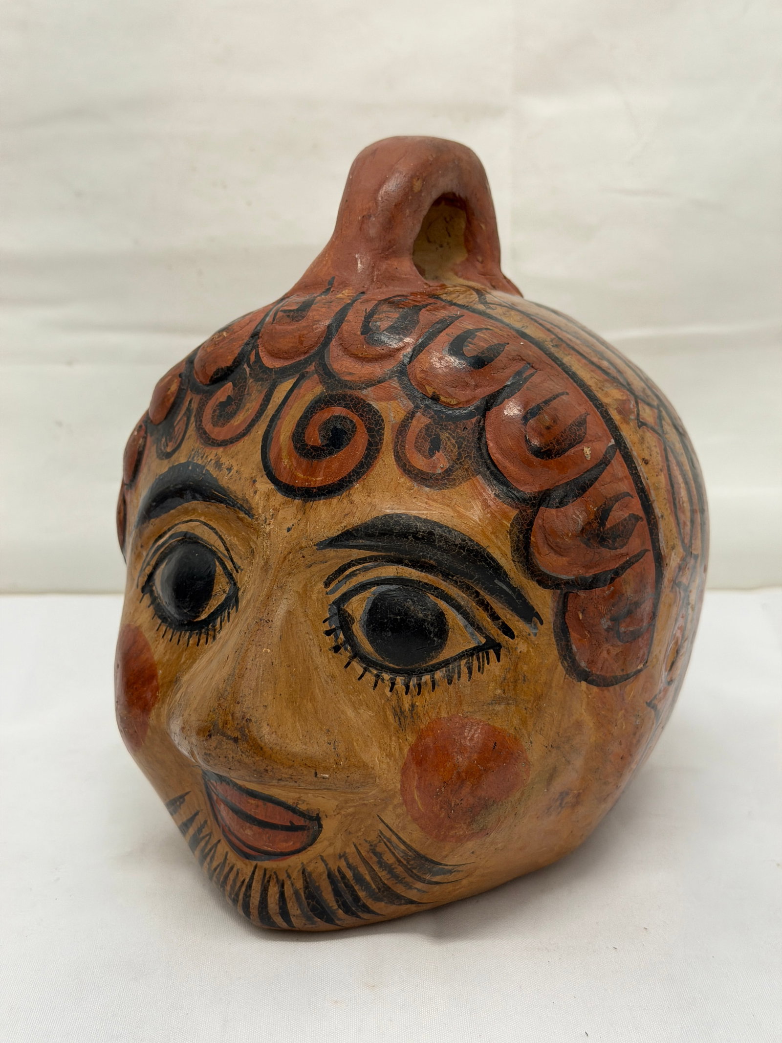 Vintage Tonala Mexican Folk Art Face Bank - Hand Crafted Burnished Clay Finish (1 of 6)