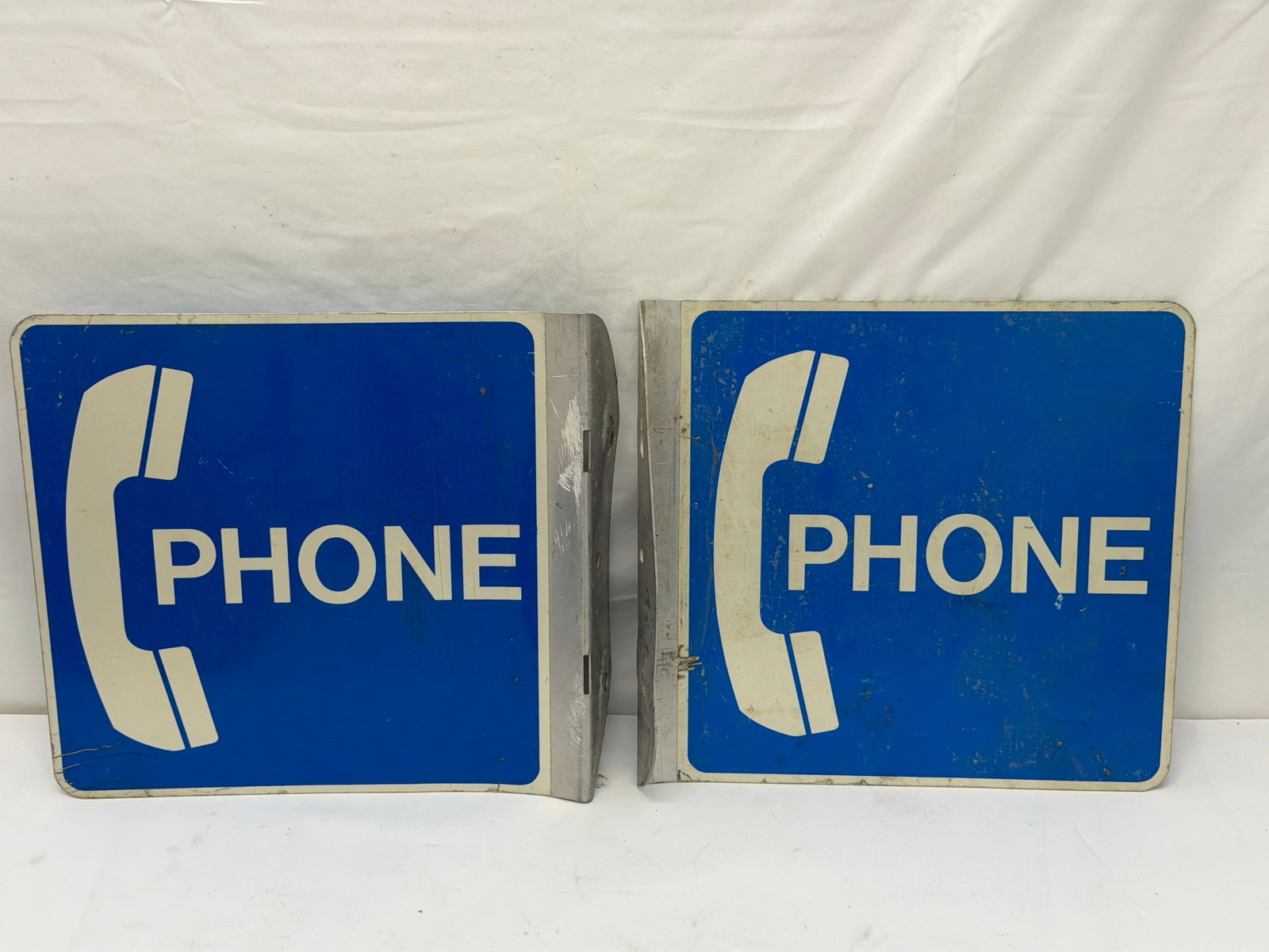(2)Vintage Public Pay Telephone Double Sided Metal Signs 12" x 13" (1 of 2)