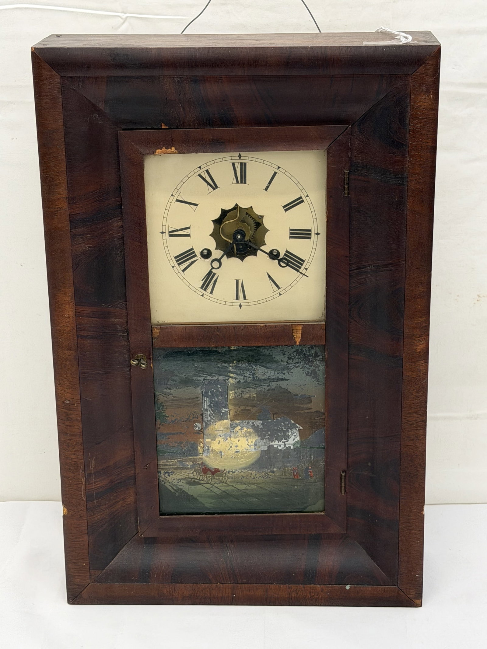 Waterbury Ogee Regulator Clock with Key, Chimes - 12" x 4" x 18.5": Waterbury Ogee Regulator Clock with Key, Chimes - 12" x 4" x 18.5"