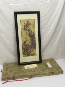 Chinese Red Plum Blossoms on Gold Colored Foil Art with Original Silk Lined Box (1 of 9)