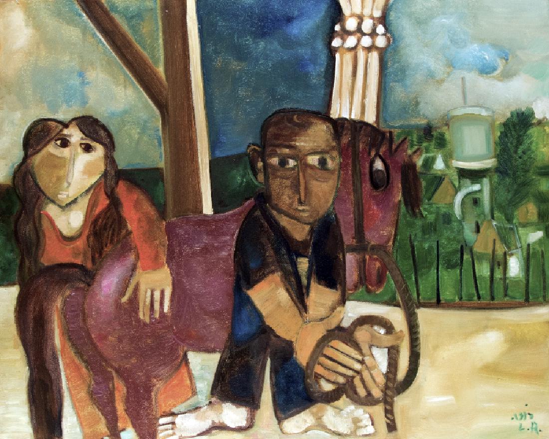 Roth, Leo Lior: Leo (Lior) Roth; 1914 Galizien (oesterr./Ungarn) - 2003 Afkin (Israel) De Settloss Oil on canvas; H 80.5 cm, W 100 cm; signed and inscribed lower right